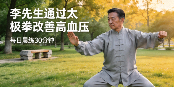 李先生通过太极拳改善高血压 - 在公园专注练习