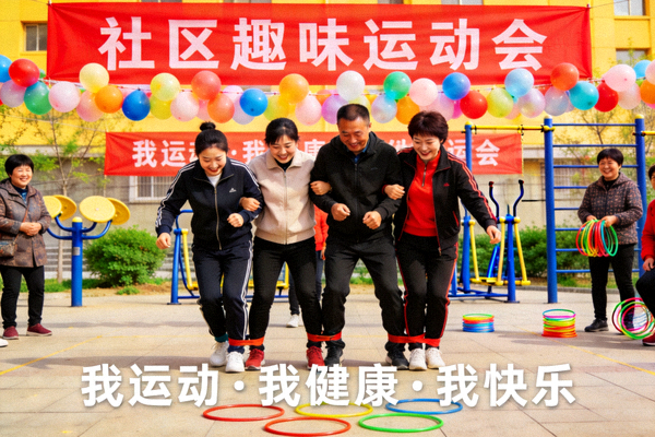 社区体育赛事活动现场 - 居民参与趣味运动会