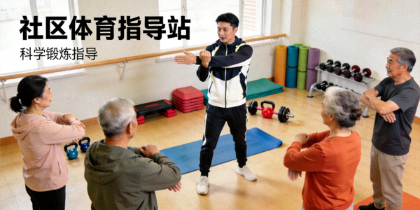 社区体育指导站 - 社会体育指导员正在指导居民进行科学锻炼