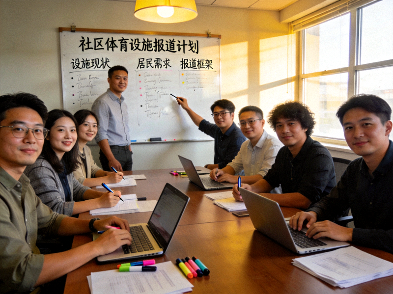 网站编辑团队讨论社区体育设施报道计划 - 会议室工作场景