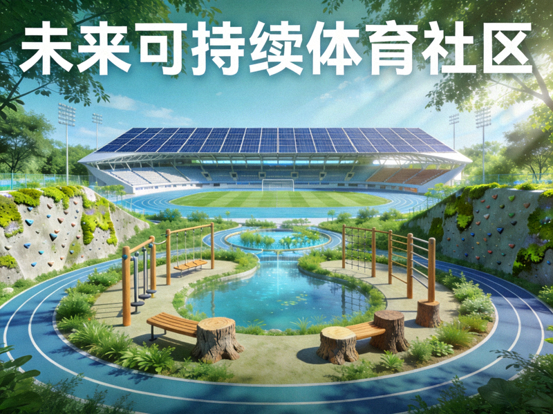 未来可持续体育社区概念图 - 绿色环保的体育设施与自然和谐共存