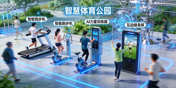 智慧体育公园内市民使用智能健身设施 - 科技与健身结合的现代化场景