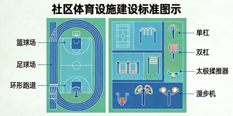 社区体育设施建设标准图示 - 多功能运动场与健身路径规划
