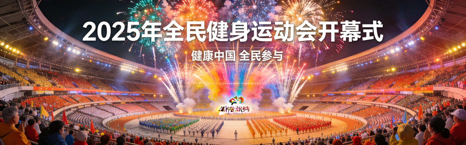 2025年全民健身运动会开幕式盛况 - 大型体育场内人山人海，烟花绽放