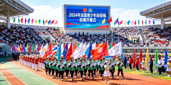 2024年全国青少年田径锦标赛开幕式盛况 - 各代表队方阵整齐入场