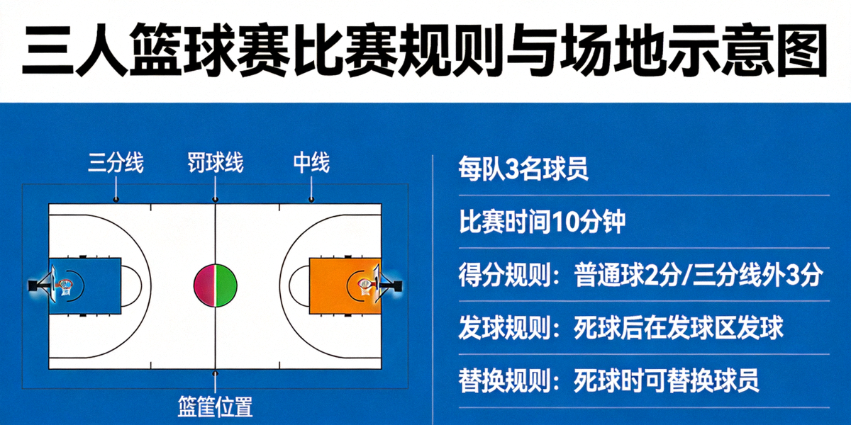 三人篮球赛比赛规则与场地示意图