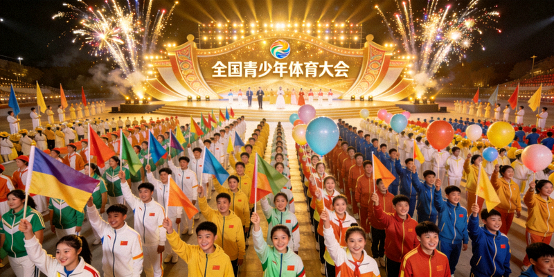 全国青少年体育大会开幕式盛况 - 数千名青少年运动员齐聚一堂