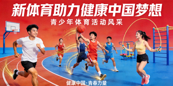 新体育助力健康中国梦想主题海报 - 青少年参与体育活动