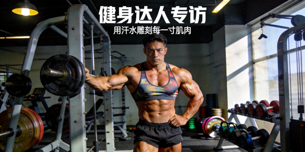 健身达人专访 - 受访者在健身房展示肌肉线条