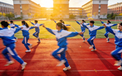 学校体育节开幕式 - 学生们表演团体操，充满活力